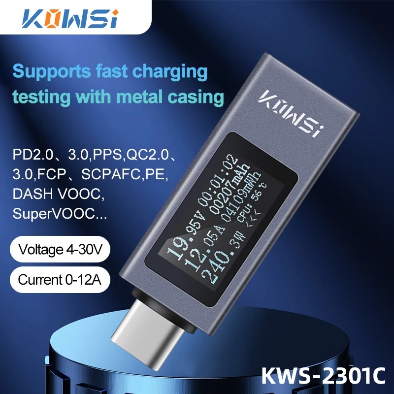 Type-C مراقبة الجهد الحالي KWS - مراجعة Power Supply Tester وسعره